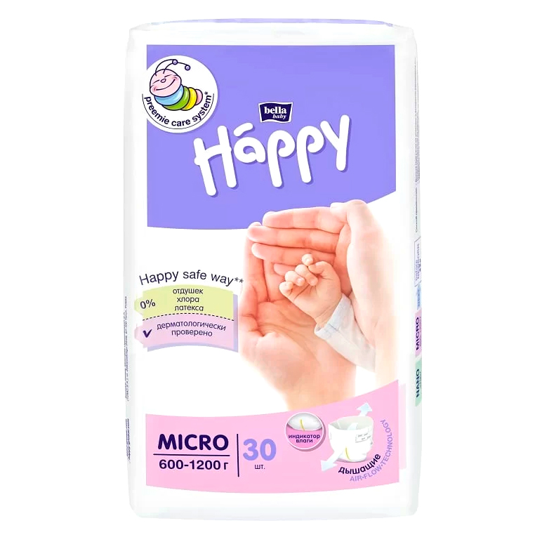 Подгузники для недоношенных детей bella baby Happy Micro 30 шт Подгузники для детей купить в Продез Сочи