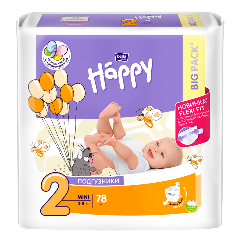 Подгузники для детей 3-6 кг bella baby Happy Mini 78 шт Подгузники для детей купить в Продез Сочи
