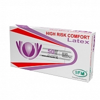 Перчатки латексные смотровые сверхпрочные SFM HIGH RISK COMFORT (14,5 гр) размер M нестерильные неопудренные синие Перчатки купить в Продез Сочи