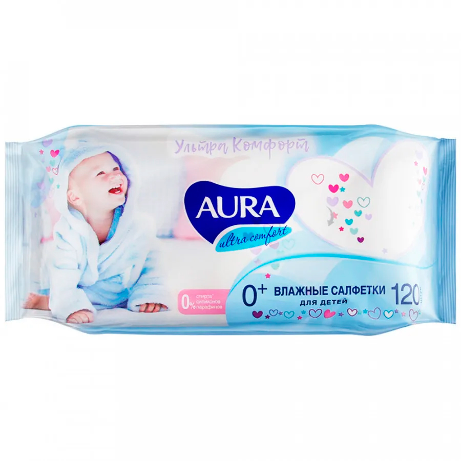 Салфетки влажные детские Aura Ultra Comfort 120 штук
