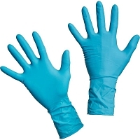 Перчатки Dermagrip High risk размер L латексные смотровые нестерильные неопудренные текстурированные с удлиненной манжетой 300 мм синие Перчатки нестерильные медицинские купить в Продез Сочи