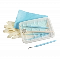 Набор стоматологический одноразовый стерильный ЕваДент тип 1 (зеркало, зонд, пинцет, нагрудная салфетка, перчатки)