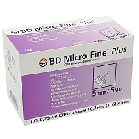 Игла для шприц-ручек 0,25 x 5,0 мм (31G) BD Micro-Fine Plus 100 шт Иглы инъекционные медицинские купить в Продез Сочи
