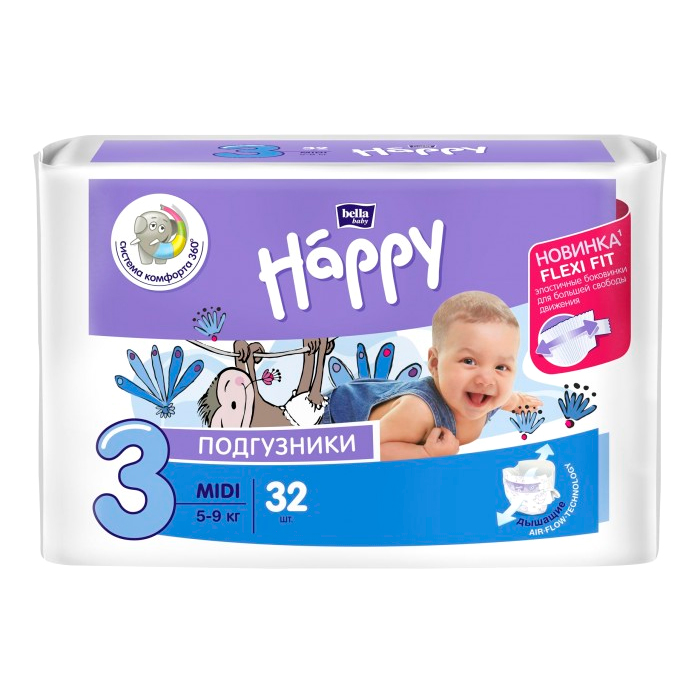 Подгузники для детей 5-9 кг bella baby Happy Midi 32 шт Подгузники для детей купить в Продез Сочи