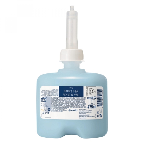Tork жидкое мыло-гель для тела и волос Premium мини 420602 475 мл светло-голубой