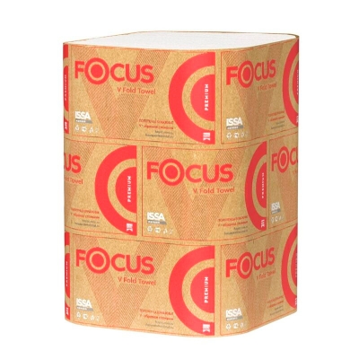 Полотенце бумажное белое FOCUS PREMIUM 200л, 2-сл, V-сл, 23*23см, в п/э  (15шт/уп)  5083739 Полотенца бумажные купить в Продез Сочи