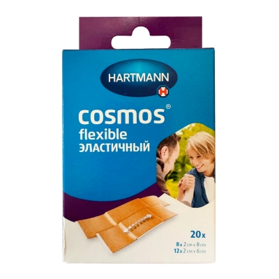 Пластырь Cosmos flexible эластичный текстильный 20 шт (2х6 см 12 шт и 2х8 см 8 шт) Пластырь медицинский купить в Продез Сочи