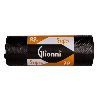 Мешки для мусора Glionni Super 60 л черные ПНД 30 шт Мешки для мусора купить в Продез Сочи