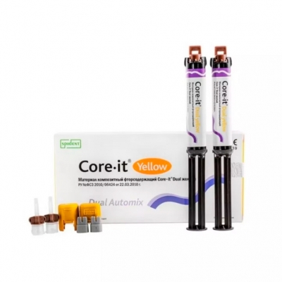 Core it Dual цвет желтый 10 г, 2 шприца, 12 смешивающих насадок, полипанель Материалы для стоматологии купить в Продез Сочи