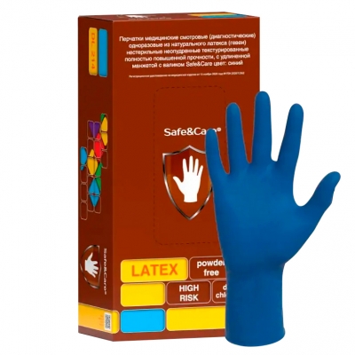 Перчатки Safe&Care-HIGH RISK DL 216 повышенной прочности размер L латексные смотровые нестерильные неопудренные 25 пар Перчатки купить в Продез Сочи
