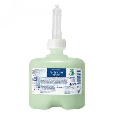 Tork мыло-шампунь для тела и волос Premium ЛЮКС мини 420652 475 мл светло-зеленый Жидкое антибактериальное мыло купить в Продез Сочи