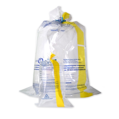 Пакеты для автоклавирования отходов с индикатором 650 х 800 мм 100 шт белые с желтой полосой 70 л Абрис+ Пакеты для автоклавирования медицинских отходов купить в Продез Сочи