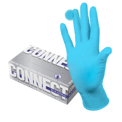 Перчатки смотровые нитриловые Connect Blue Nitrile Gloves нестерильные неопудренные текстурированные размер M Перчатки купить в Продез Сочи