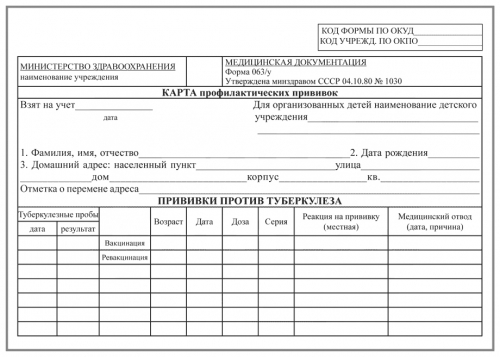 Форма 063 у карта профилактических прививок