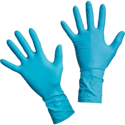 Перчатки Dermagrip High risk размер M латексные смотровые нестерильные неопудренные текстурированные с удлиненной манжетой 300 мм синие Перчатки купить в Продез Сочи