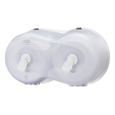 Диспенсер для туалетной бумаги в мини рулонах Tork SmartOne 472028 двойной белый Диспенсеры для туалетной бумаги купить в Продез Сочи